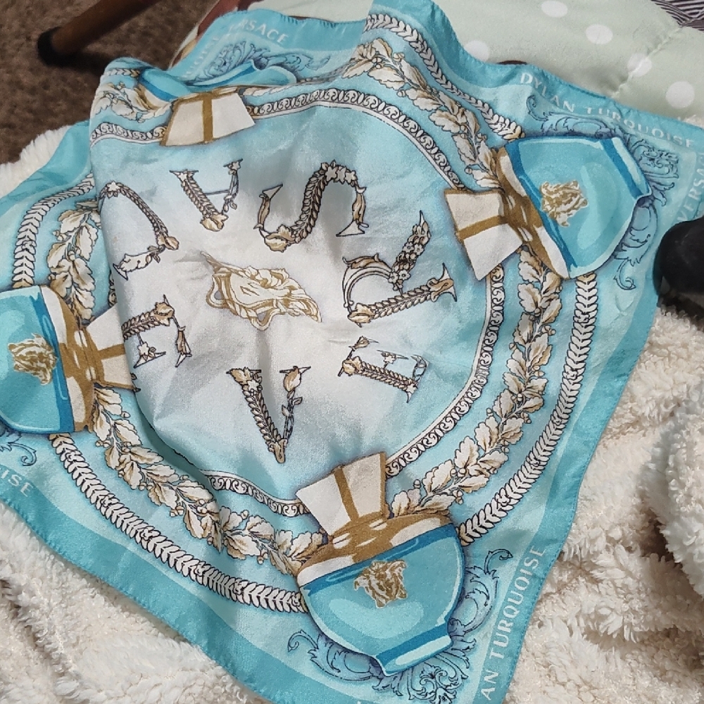 Versace Turquoise and Gold Scarf